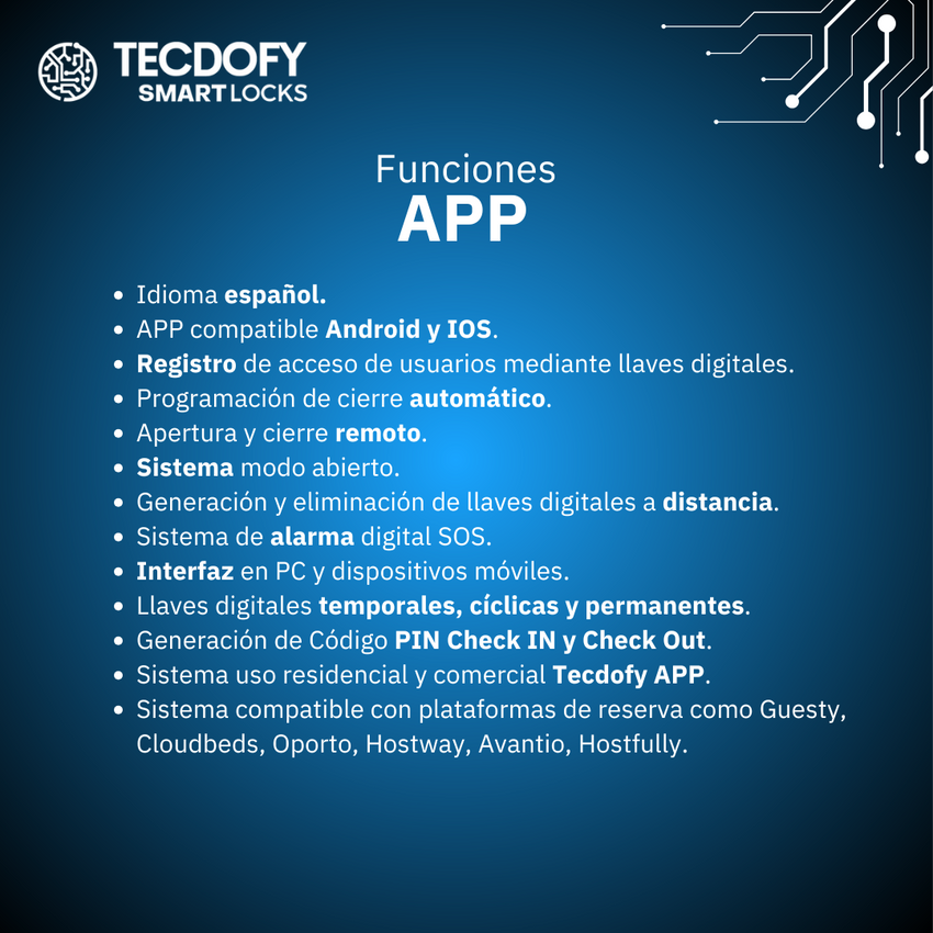Cerradura electrónica inteligente H3 BLACK TECDOFY SMART LOCKS