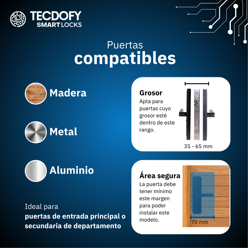 Cerradura electrónica inteligente H3 BLACK TECDOFY SMART LOCKS
